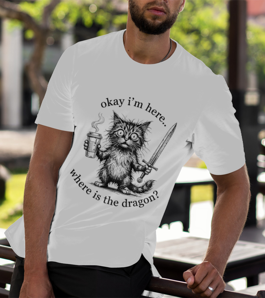 Okay I'm Here Where Is The Dragon Cat With Sword And Torch T-Shirt