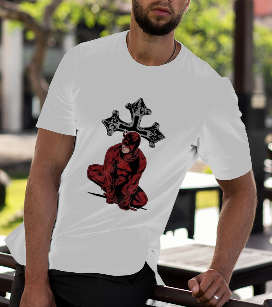 Daredevil Crouching Matt Murdock With Cross Marvel T-Shirt