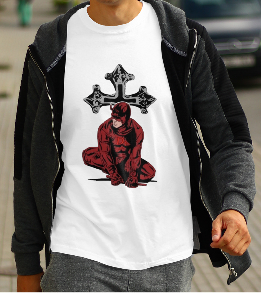 Daredevil Crouching Matt Murdock With Cross Marvel T-Shirt