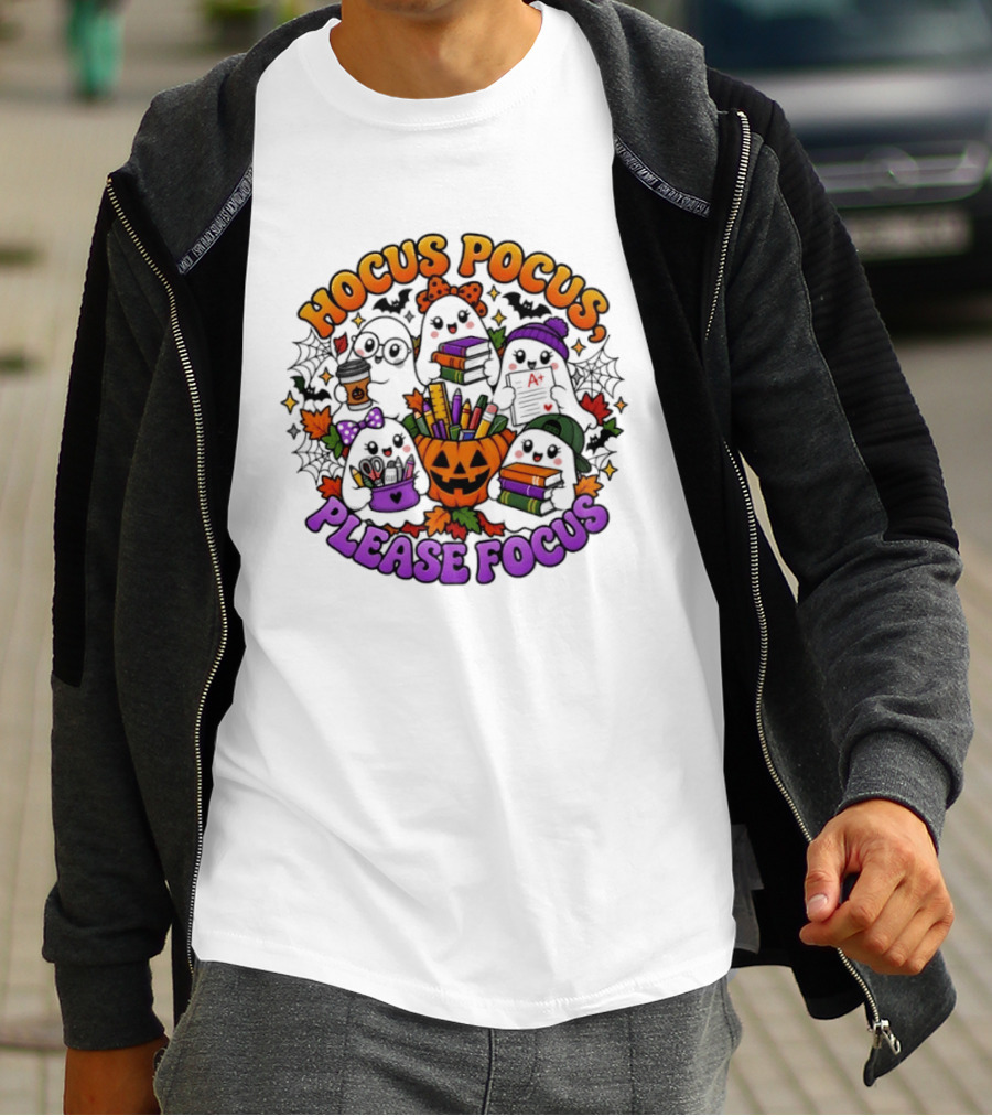 Hocus Pocus Please Focus Halloween Ghost Students T-Shirt