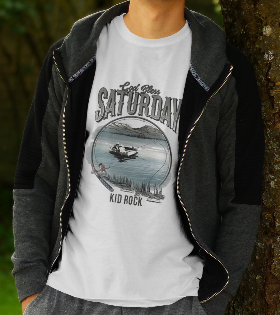Kid Rock God Bless Saturday Fishing Boat Lake Scenery T-Shirt