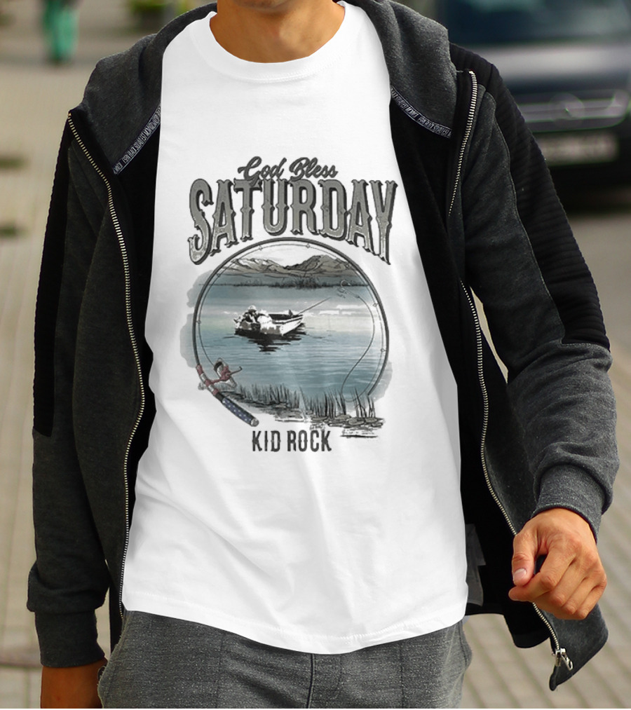 Kid Rock God Bless Saturday Fishing Boat Lake Scenery T-Shirt