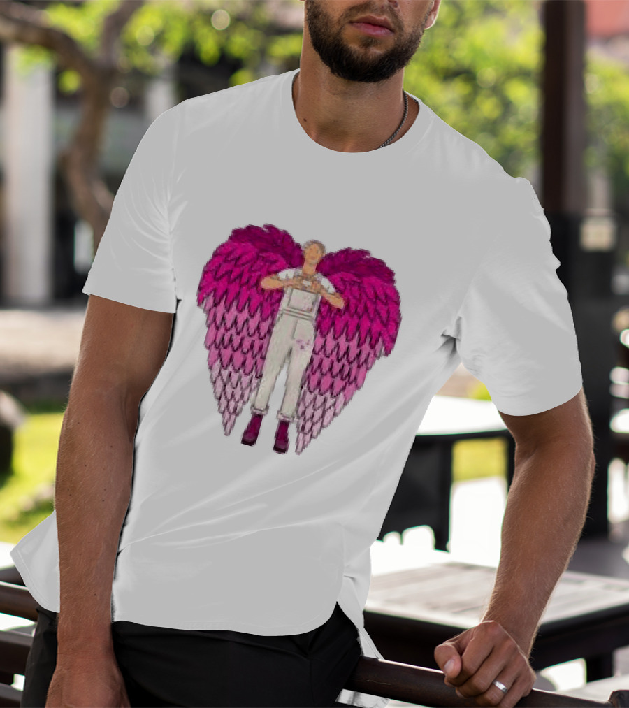 Plumes Store White Pink Winged Figure Overalls T-Shirt