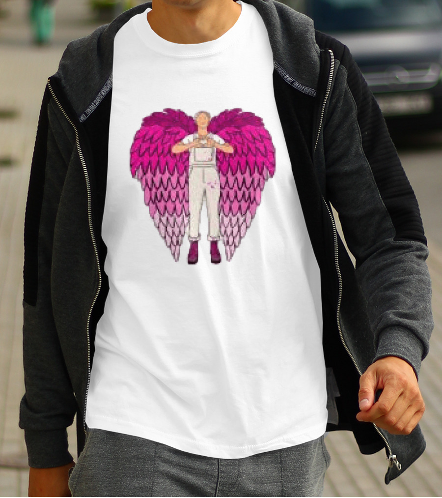 Plumes Store White Pink Winged Figure Overalls T-Shirt