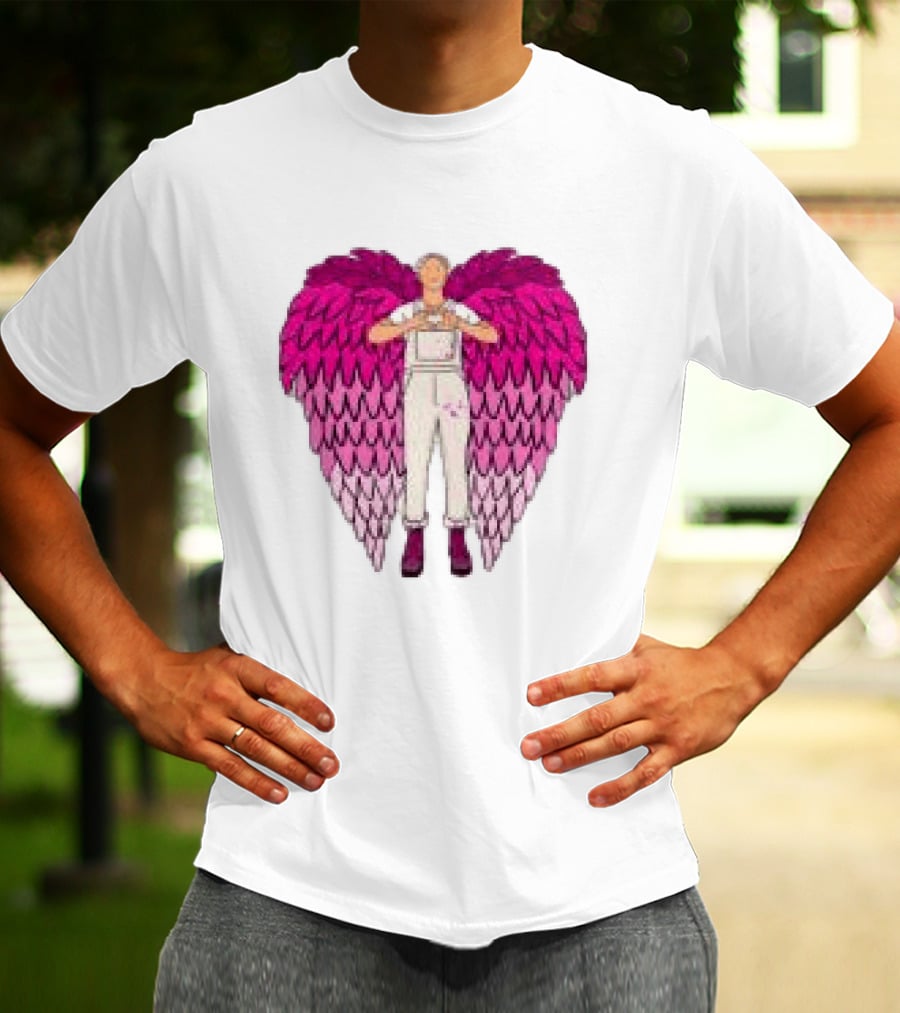 Plumes Store White Pink Winged Figure Overalls T-Shirt