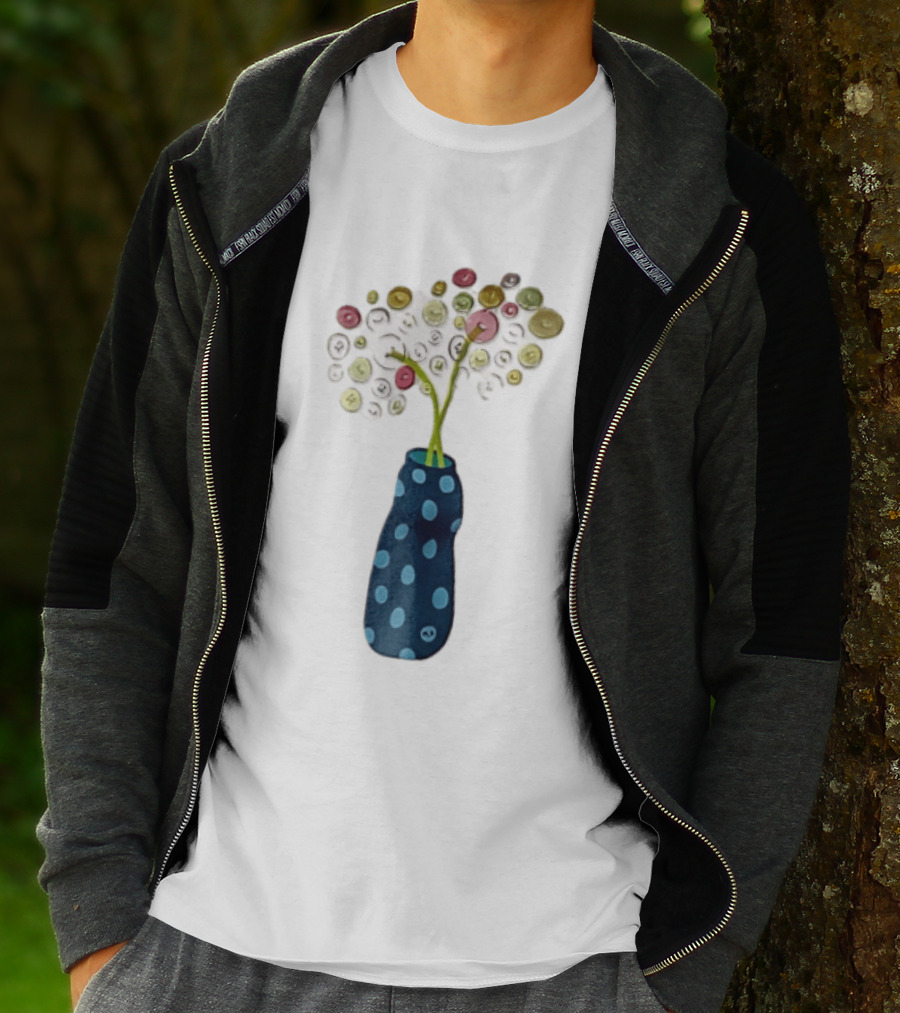 Polka Dot Vase With Colorful Button Flowers T-Shirt