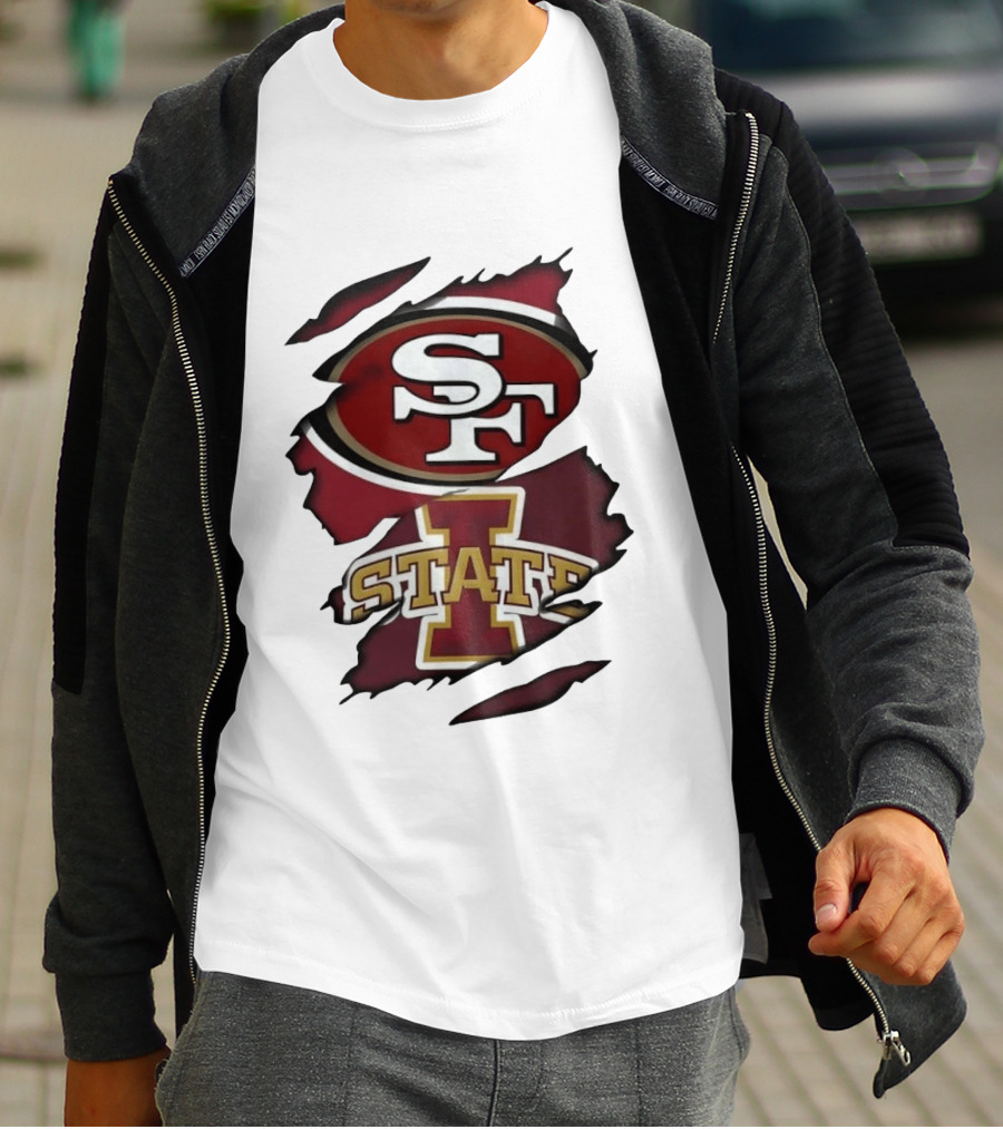 San Francisco 49ers Iowa State Cyclones Distressed Logo Fusion T-Shirt