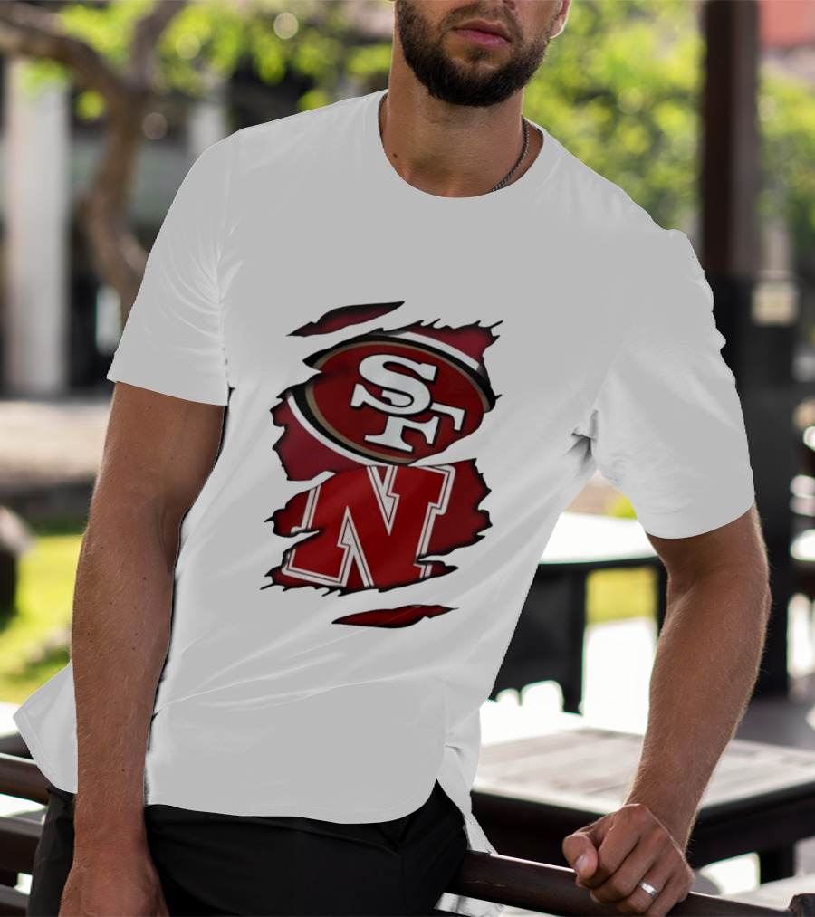 San Francisco 49ers SF And Nebraska Cornhuskers N Ripped T-Shirt