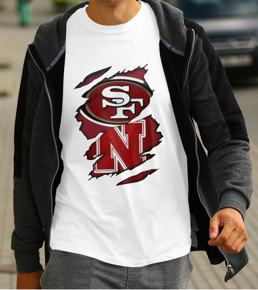 San Francisco 49ers SF And Nebraska Cornhuskers N Ripped T-Shirt