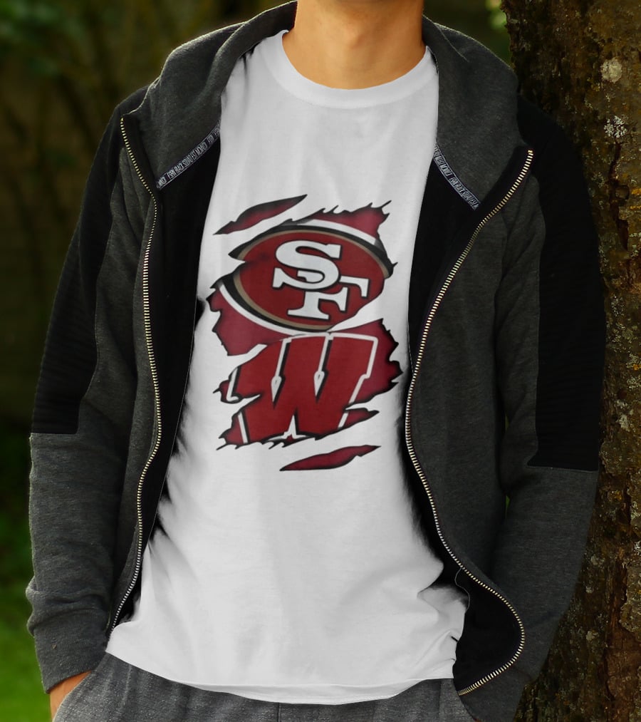 San Francisco 49ers SF And Wisconsin Badgers W Ripped Effect T-Shirt