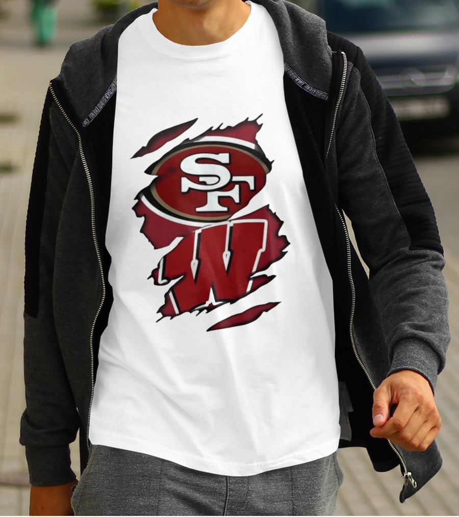 San Francisco 49ers SF And Wisconsin Badgers W Ripped Effect T-Shirt
