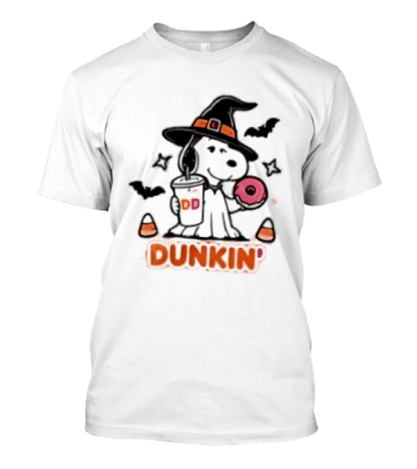 Snoopy Dunkin Donuts Halloween Witch Doughnut Coffee Cup Bats Candy Corn T-Shirt