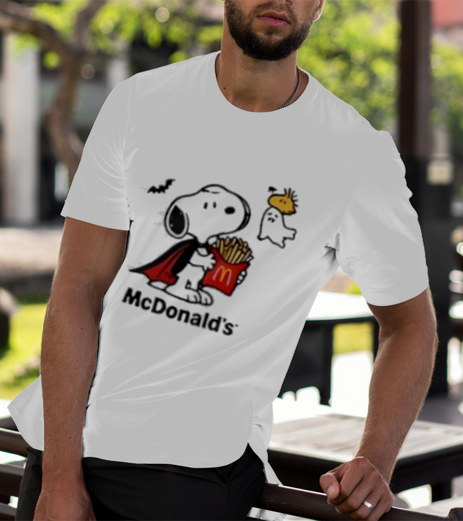 Snoopy McDonald's Halloween French Fries Woodstock Bat Iconic Collaboration T-Shirt