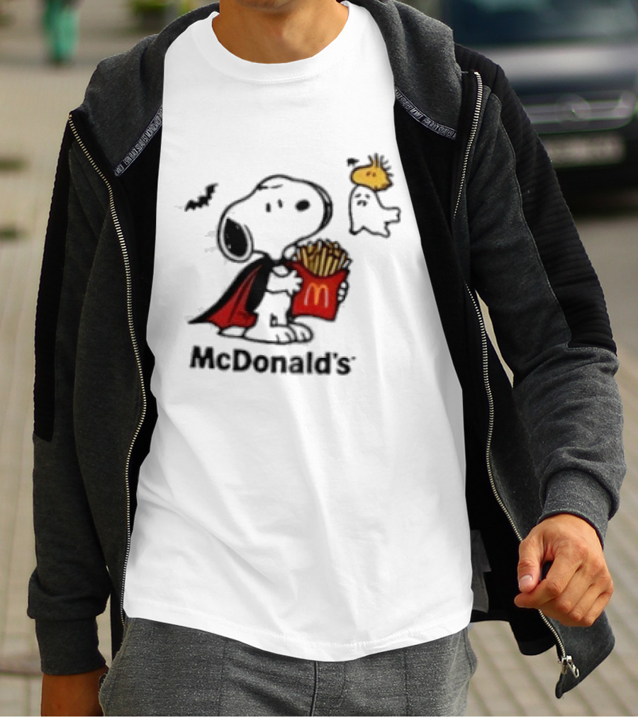 Snoopy McDonald's Halloween French Fries Woodstock Bat Iconic Collaboration T-Shirt