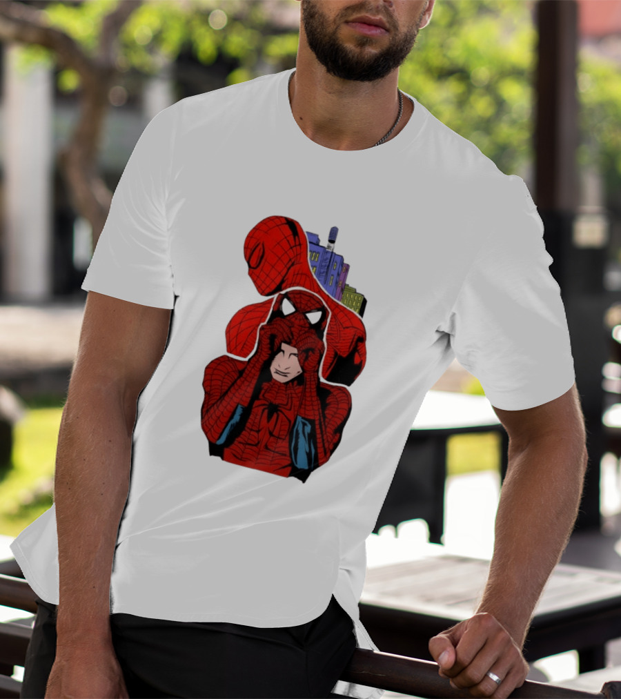 Marvel Spider Man Peter Parker Cityscape Collage T-Shirt