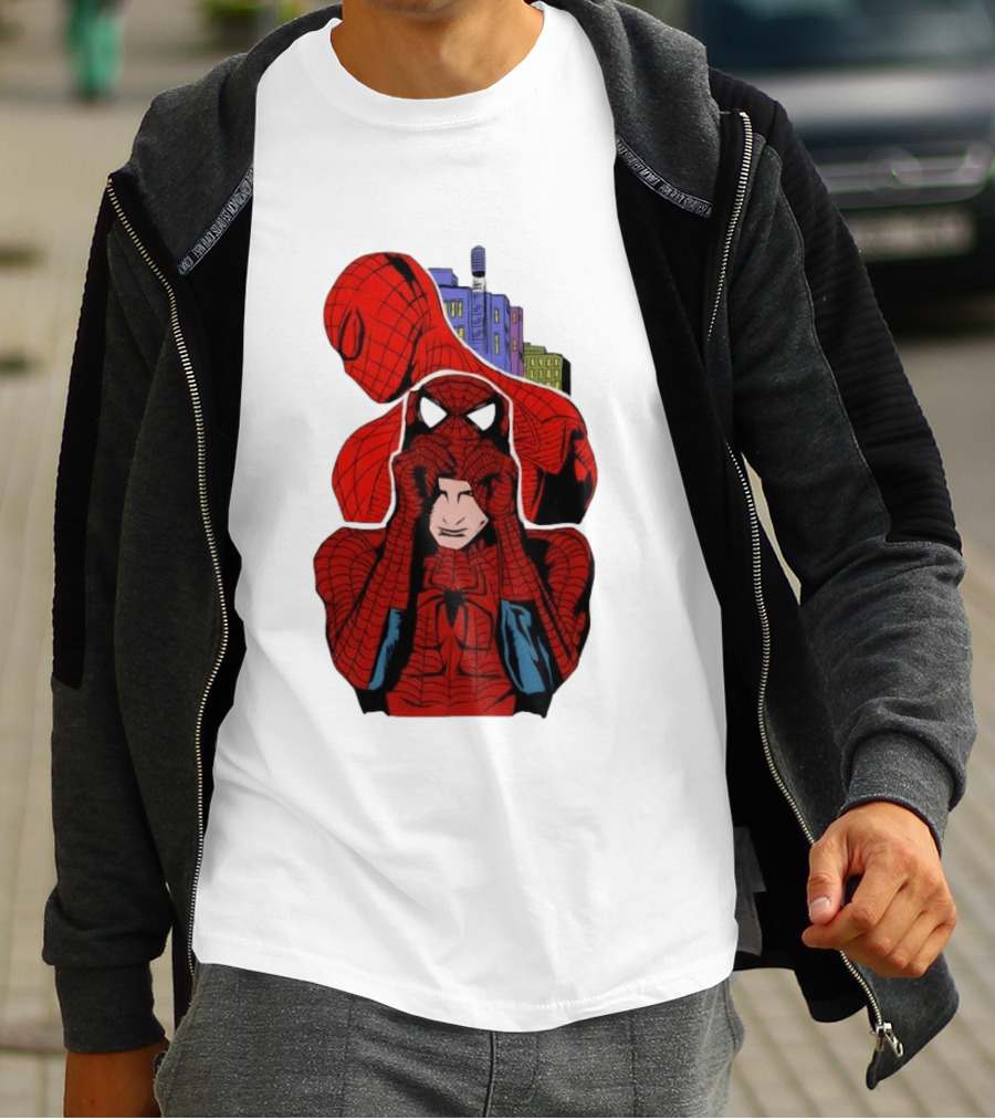 Marvel Spider Man Peter Parker Cityscape Collage T-Shirt