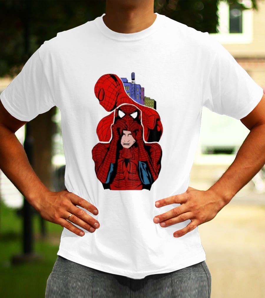 Marvel Spider Man Peter Parker Cityscape Collage T-Shirt