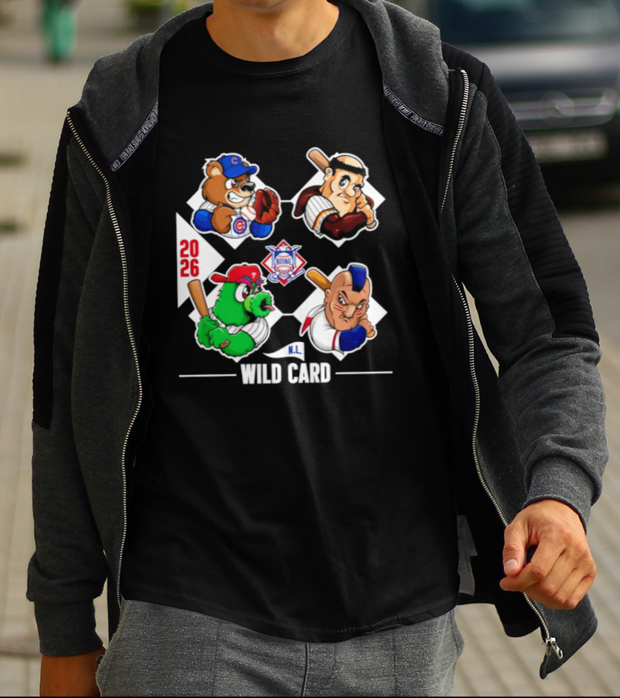 2026 National League Wild Card Cubs Baseball Cartoon Characters T-Shirt