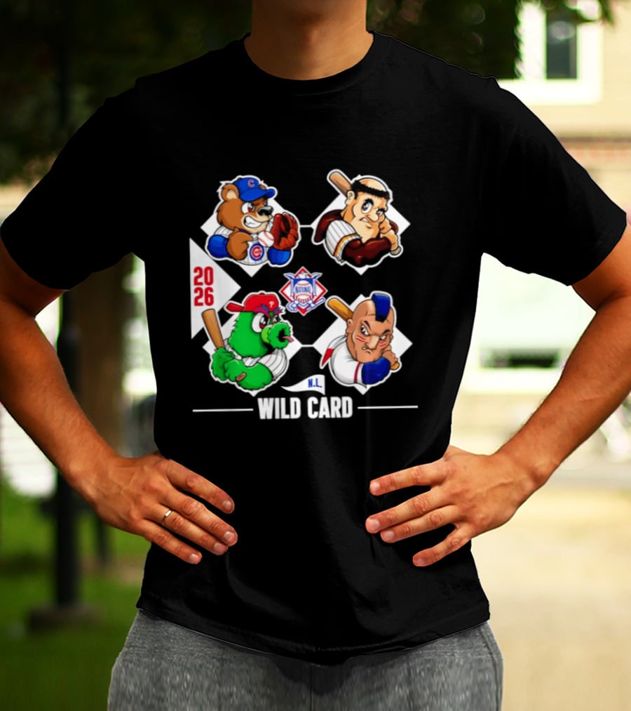 2026 National League Wild Card Cubs Baseball Cartoon Characters T-Shirt
