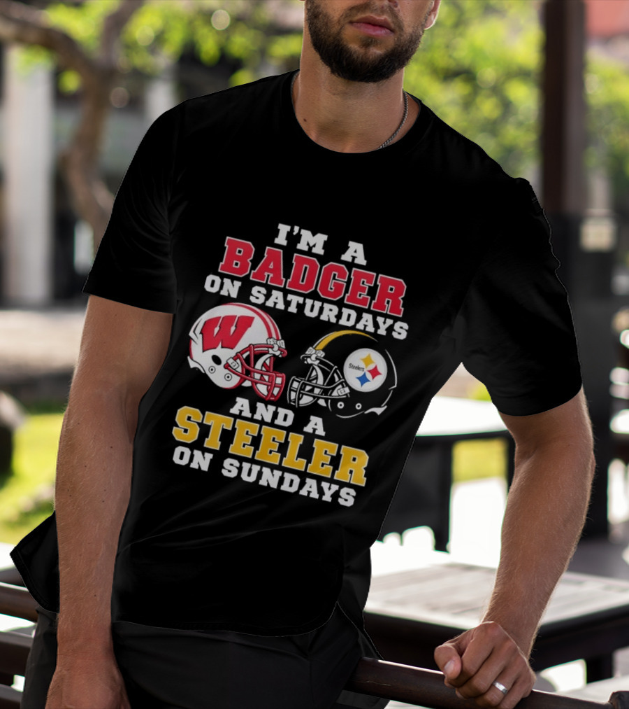 I'm A Badger On Saturdays And A Steeler On Sundays Football Helmets T-Shirt