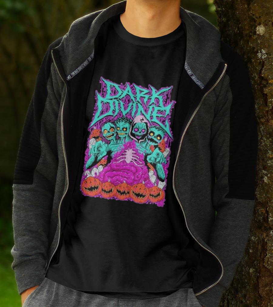 Dark Divine Skeletons With RIP Pumpkins T-Shirt