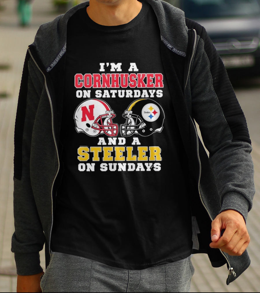 I'm A Cornhusker On Saturdays And A Steeler On Sundays Nebraska Pittsburgh Football Fan T-Shirt