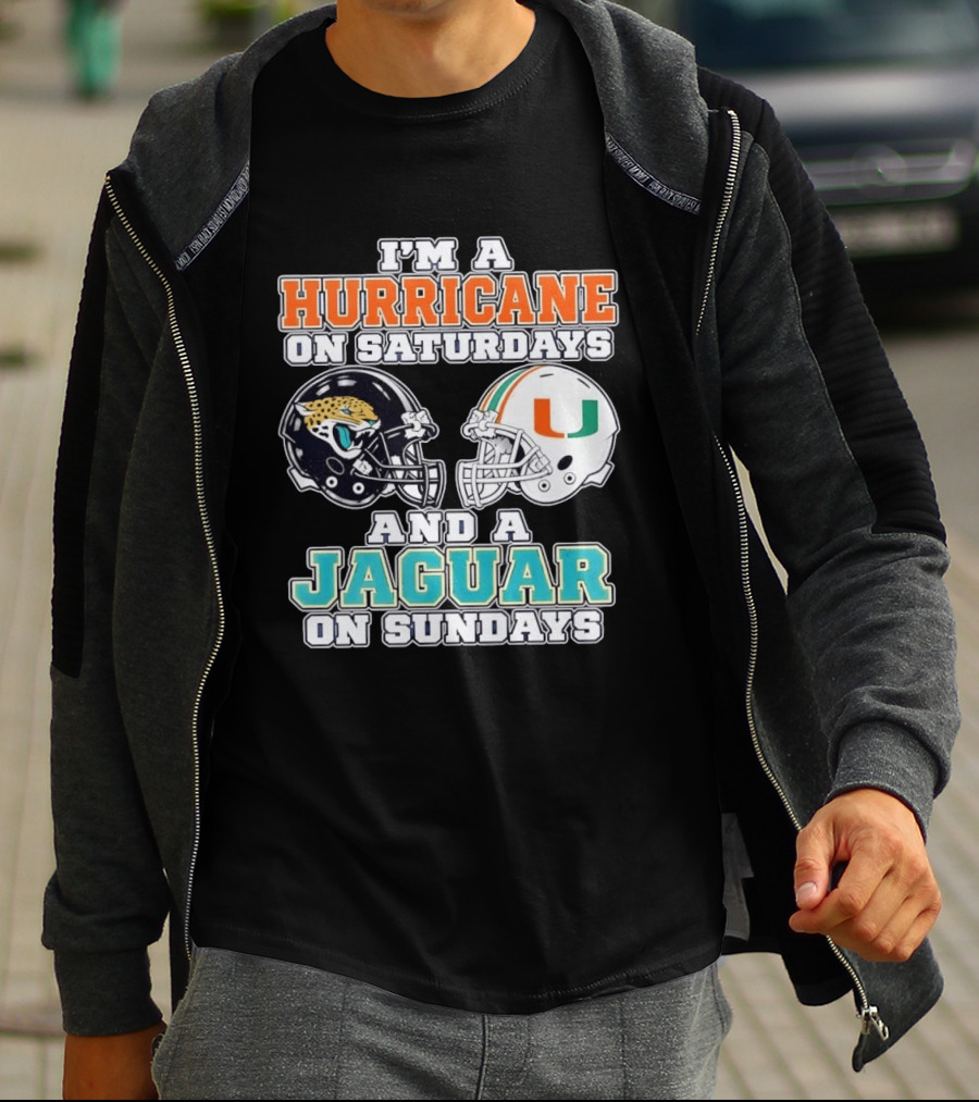 Hurricane Saturdays Jaguar Sundays Football Helmets T-Shirt