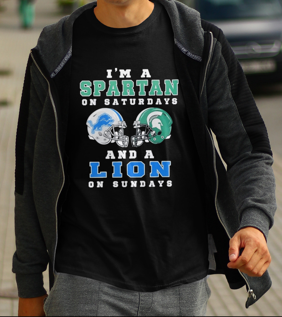 I'm A Spartan On Saturdays And A Lion On Sundays Football Team Helmets T-Shirt