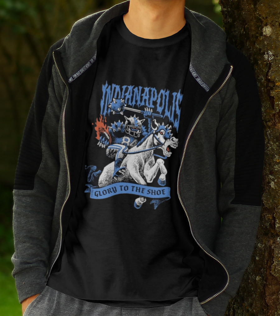 Indianapolis Colts Glory To The Shoe Knight Riding Football Monster Horse T-Shirt