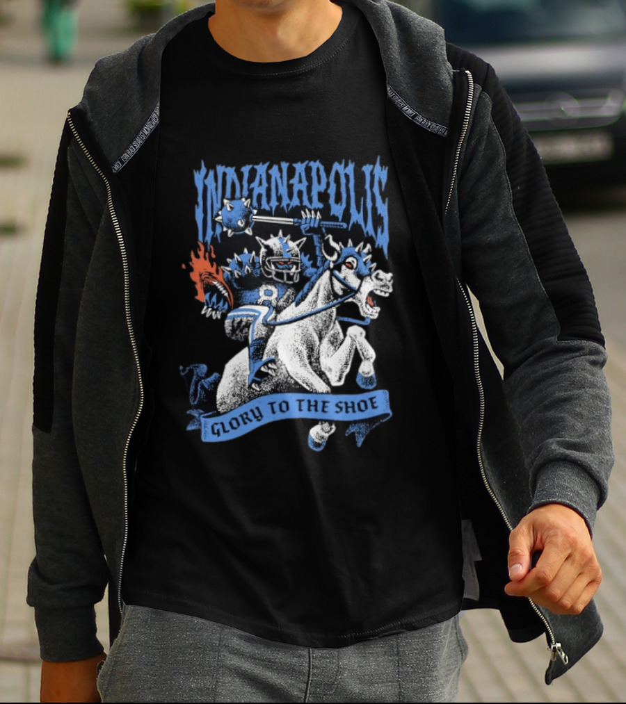 Indianapolis Colts Glory To The Shoe Knight Riding Football Monster Horse T-Shirt