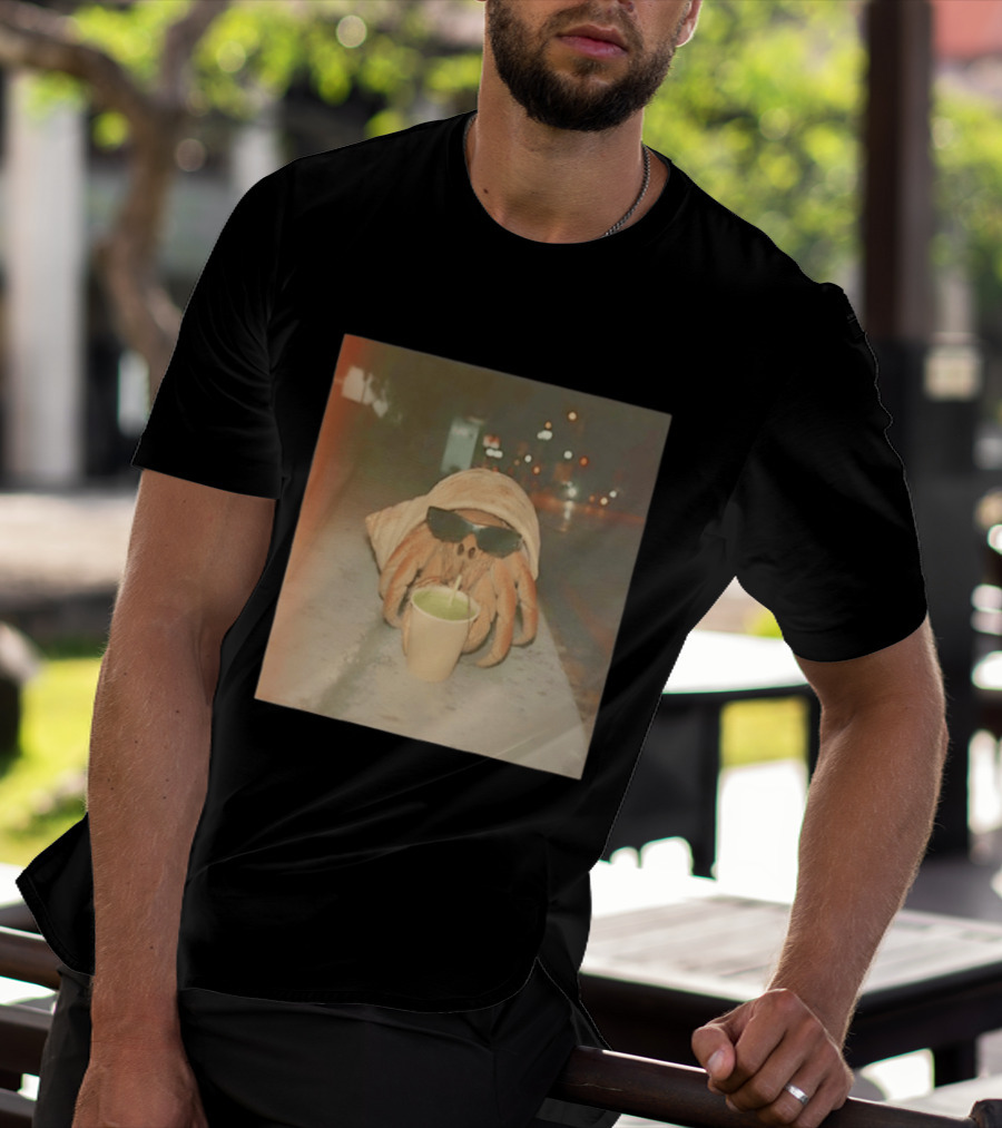 Hermit Crab Sunglasses Drinking Iced Beverage At Night T-Shirt