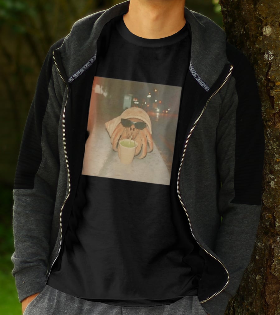 Hermit Crab Sunglasses Drinking Iced Beverage At Night T-Shirt