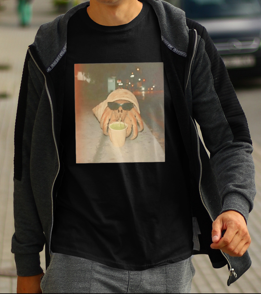 Hermit Crab Sunglasses Drinking Iced Beverage At Night T-Shirt
