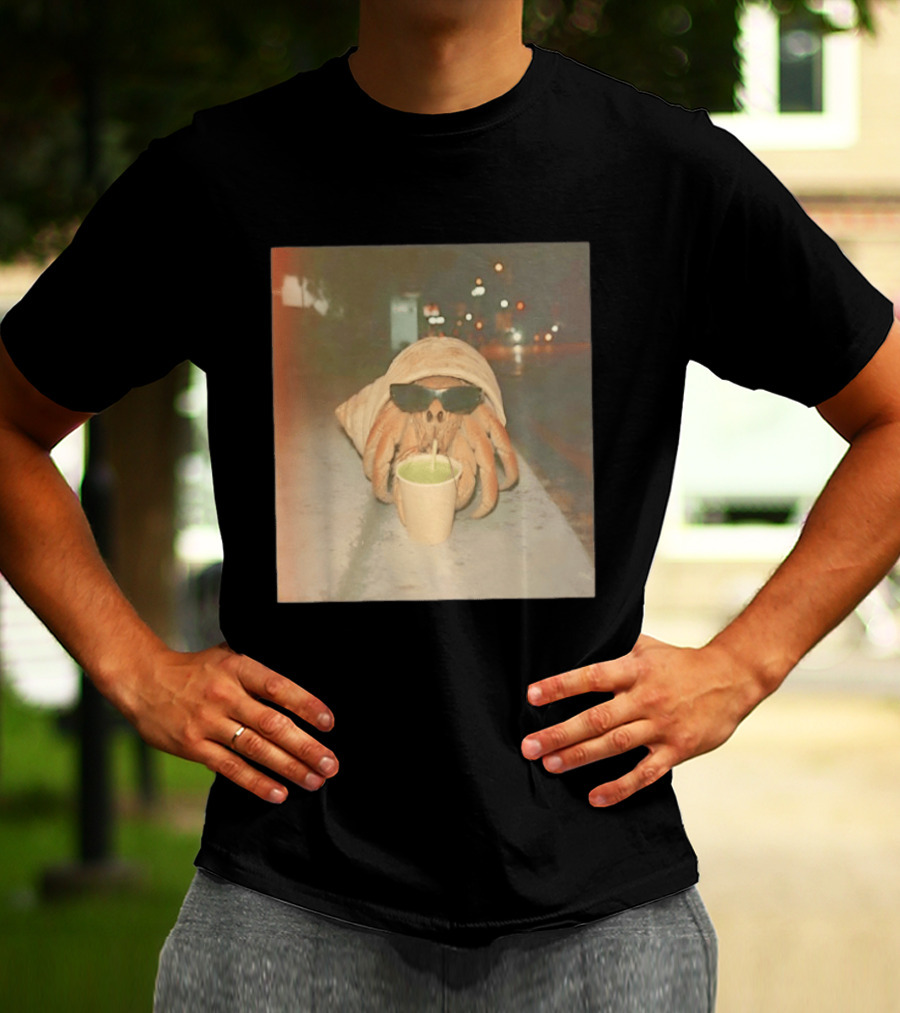 Hermit Crab Sunglasses Drinking Iced Beverage At Night T-Shirt