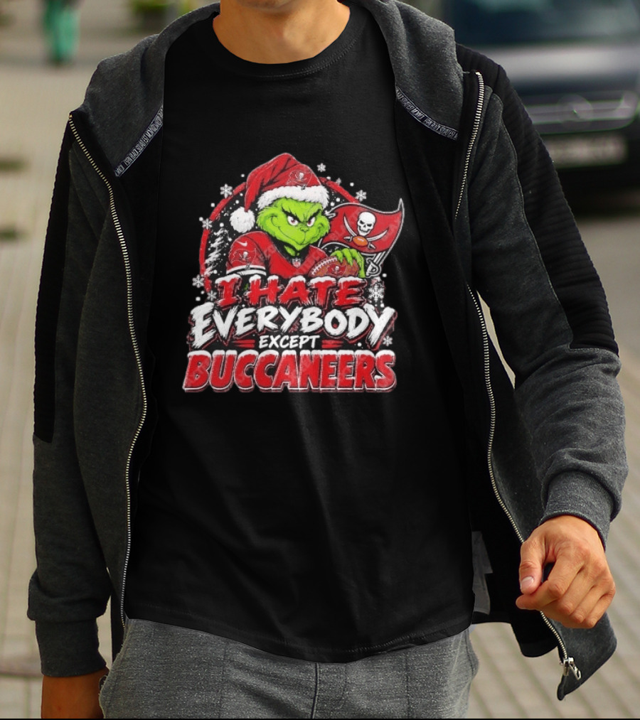 I Hate Everybody Except Buccaneers Tampa Bay Grinch Christmas Holiday T-Shirt