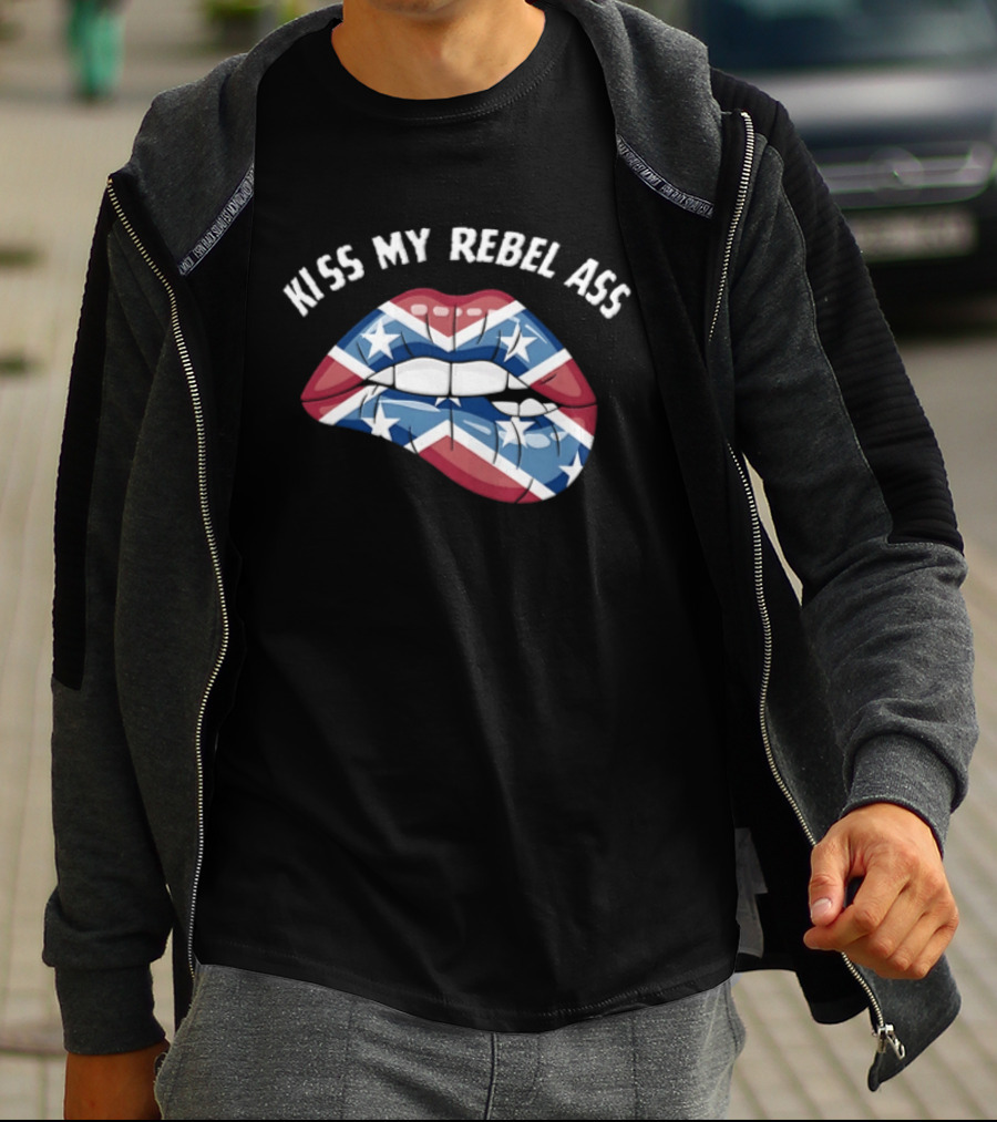 Kiss My Rebel Lips With Confederate Flag Stars T-Shirt