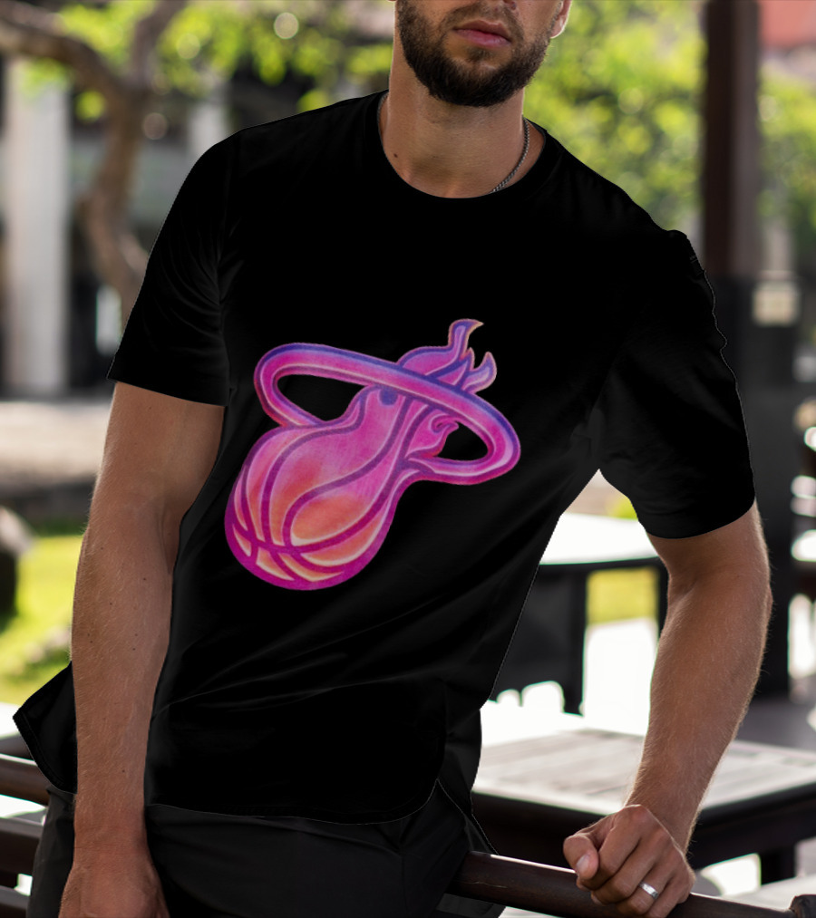 Miami Heat Court Culture Vice City Flaming Basketball T-Shirt