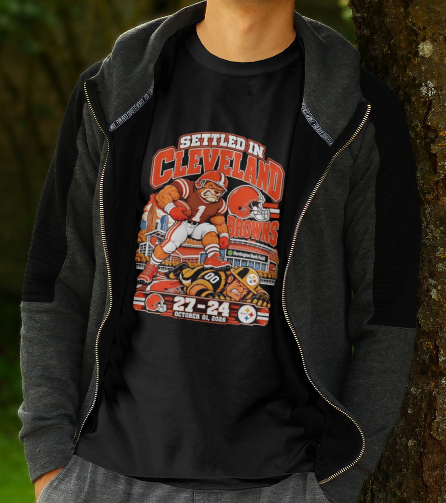 Settled In Cleveland Browns 27 24 October 01 2026 Huntington Bank Field T-Shirt