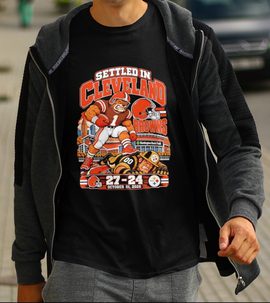 Settled In Cleveland Browns 27 24 October 01 2026 Huntington Bank Field T-Shirt