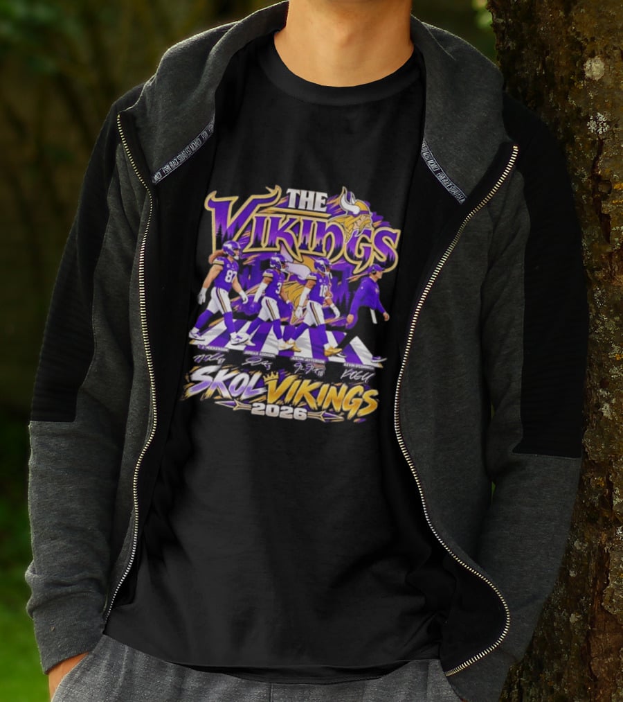 Minnesota Vikings Skol Vikings Abbey Road 2026 T. J. Hockenson Justin Jefferson Kevin O'Connell T-Shirt