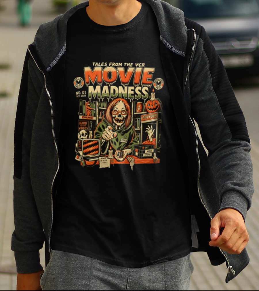 Tales From The VCR Movie Madness Halloween 2026 No. 01 October Horror Video Popcorn T-Shirt