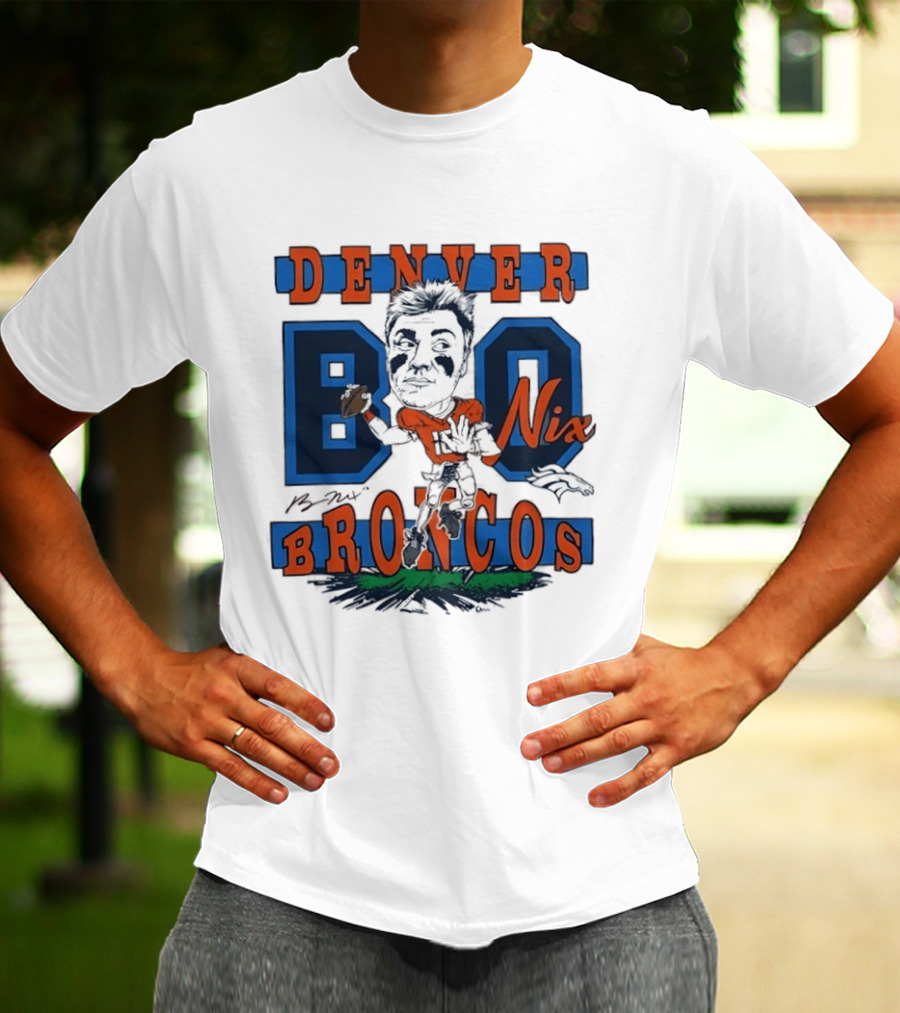 Denver Broncos Bo Nix Caricature Player T-Shirt