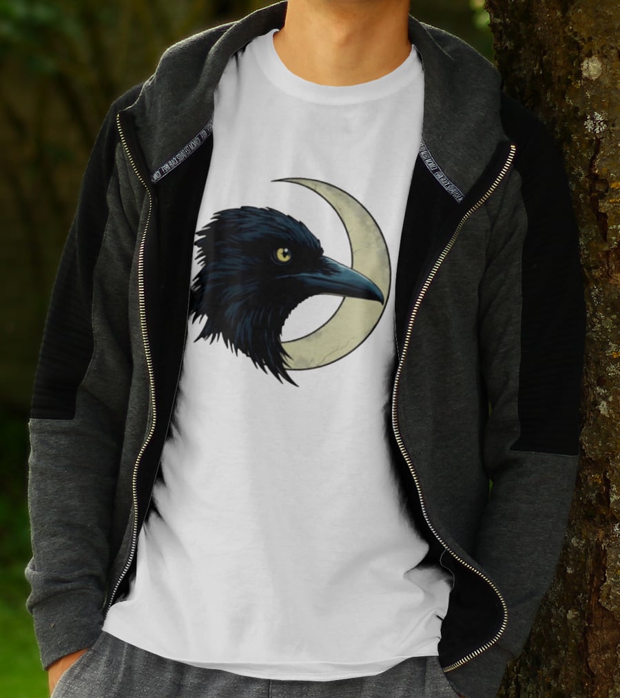 Raven Crescent Moon Guardian Of The Glimmer T-Shirt