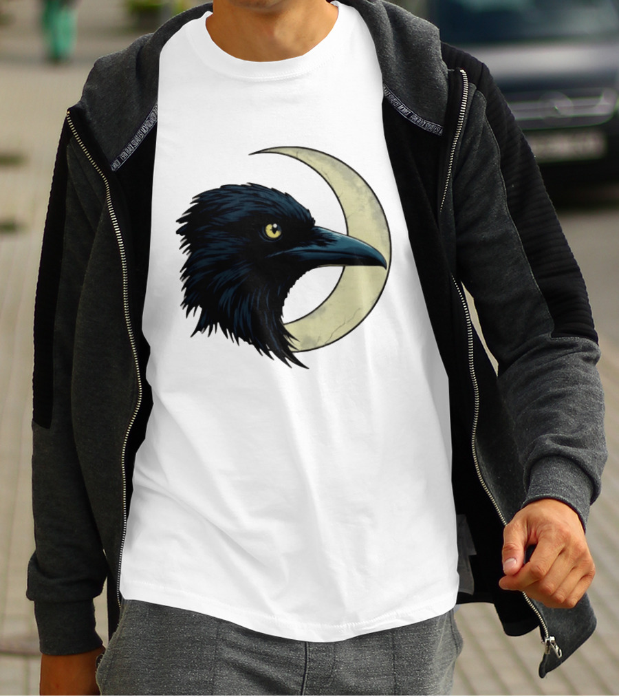 Raven Crescent Moon Guardian Of The Glimmer T-Shirt