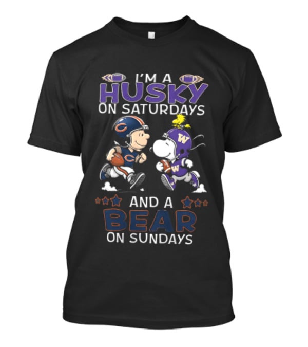 Charlie Brown Snoopy Woodstock I'm A Husky On Saturdays Bear On Sundays NCAAF Peanuts Football T-Shirt