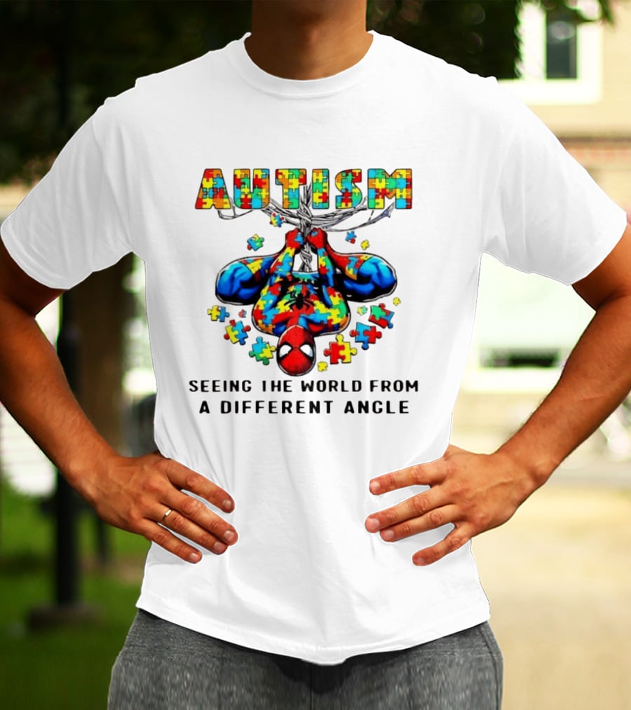 Autism Seeing The World From A Different Angle Spiderman Puzzle T-Shirt
