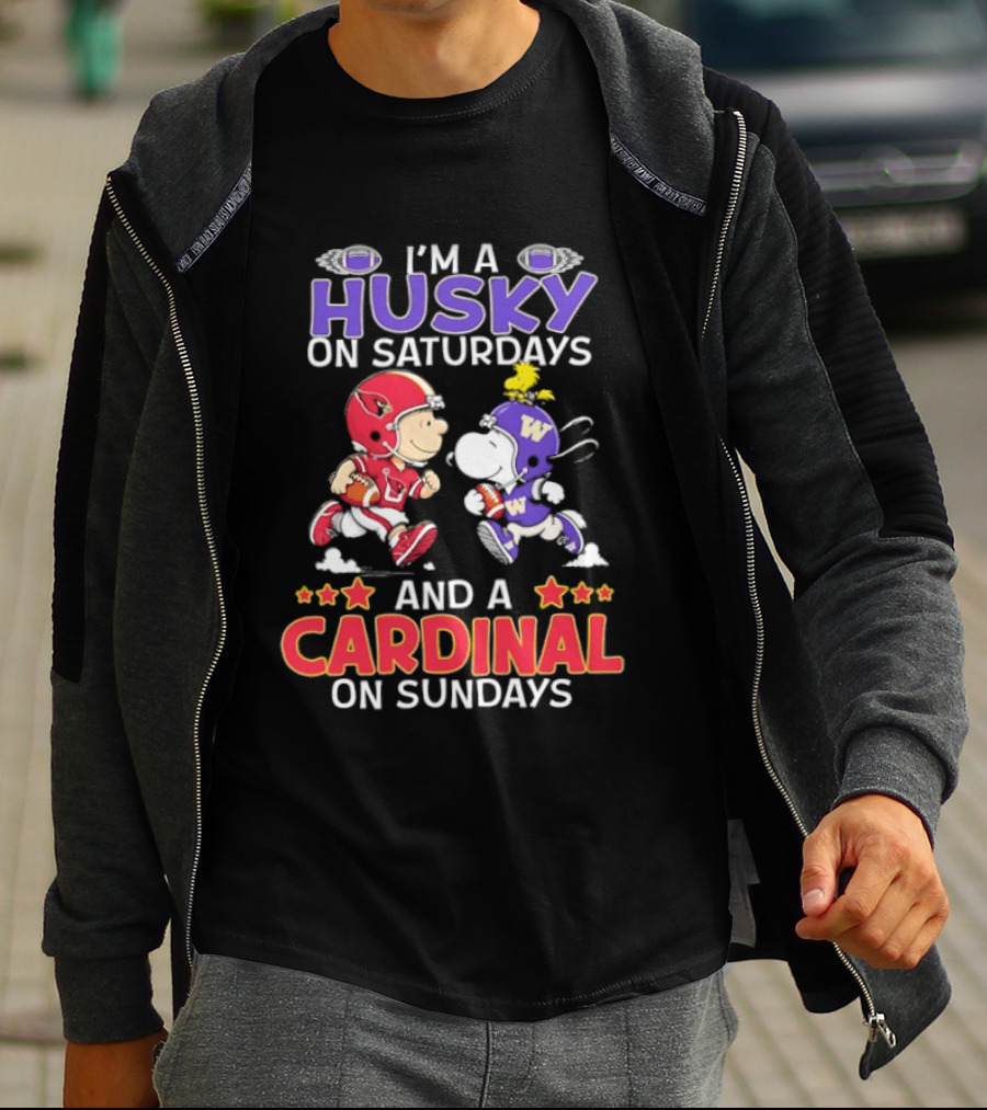 Peanuts Snoopy And Charlie Brown I'm A Husky On Saturdays And A Cardinal On Sundays T-Shirt