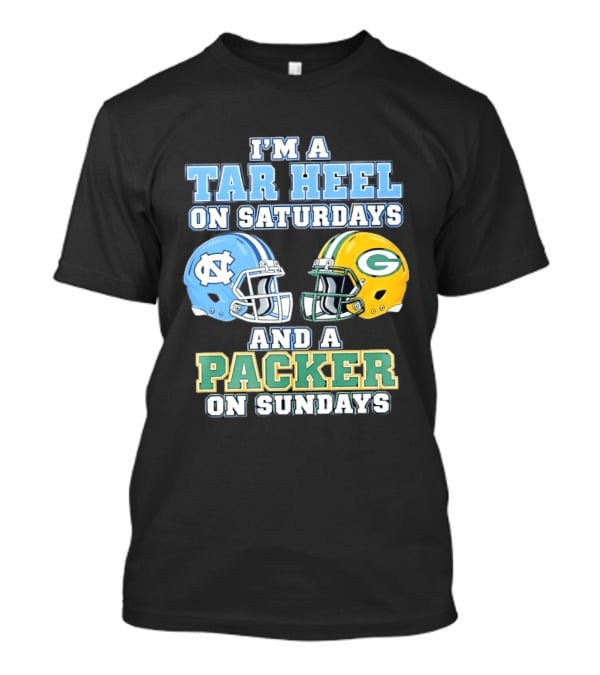 I'm A Tar Heel On Saturdays And Packer On Sundays NC UNC Football Helmet Fan Gear T-Shirt