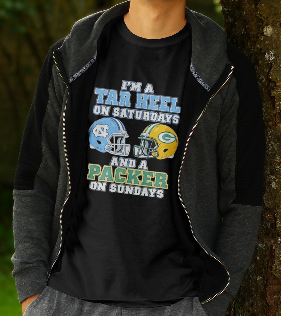 I'm A Tar Heel On Saturdays And Packer On Sundays NC UNC Football Helmet Fan Gear T-Shirt