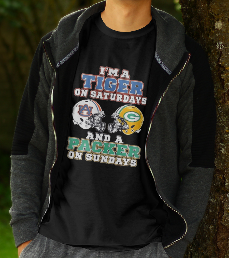 Auburn Tigers Saturdays Green Bay Packers Sundays Football Helmets T-Shirt